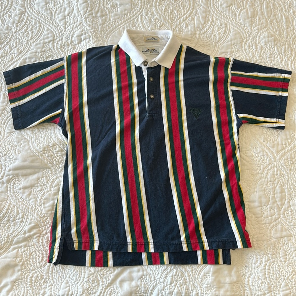 Vintage GUESS vertical striped polo